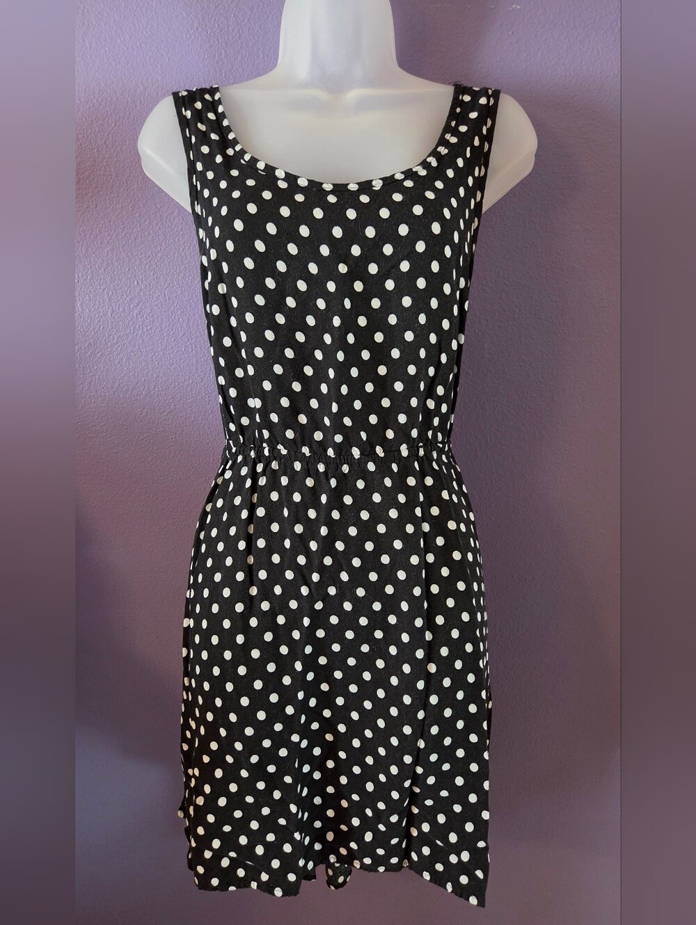 Sleeveless Black Polka Dot Dress with White Dots